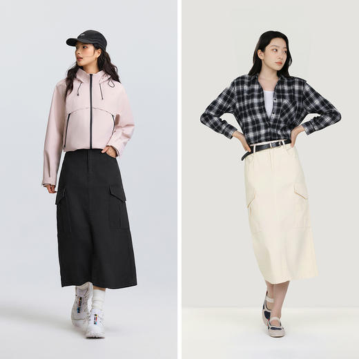 森马半身裙女春季磨毛纯色开叉直筒裙小个子简约休闲风潮酷工装裙 商品图4