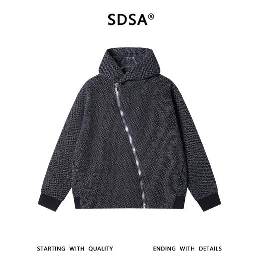 SDSA男士秋冬新款痞帅男装潮牌撞色绒毛斜拉链连帽卫衣百搭时尚 商品图0