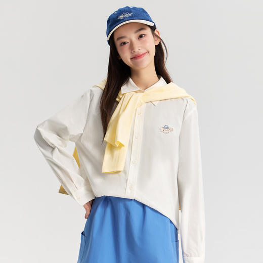 笛莎Deesha青少年女童衬衫2026春季女童百搭趣味小狗标棉布衬衫 商品图1