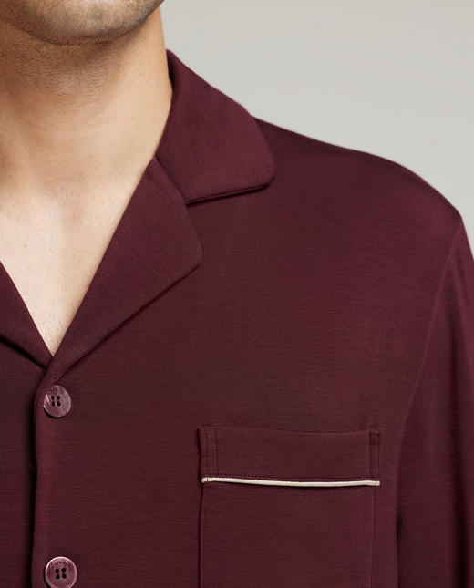 官网749！爱家AW沁润睡眠衣翻领开衫长袖长裤 秋冬加厚莫代尔棉家居服套装  男士睡衣新年本命年波尔多红 商品图3