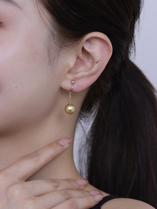【挚友限定】(耳线款)18K金可换珠耳夹 浓金极光南洋金珠 商品图0