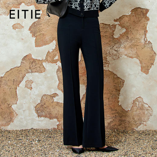 EITIE爱特爱气质通勤高腰显瘦黑色微喇休闲裤2025春新款8105802 商品图0
