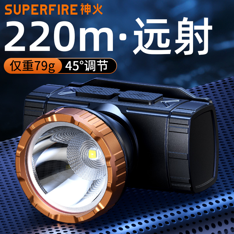 神火头灯HL96强光超亮长续航充电户外夜钓防水工作矿头戴式照明灯钓鱼装备