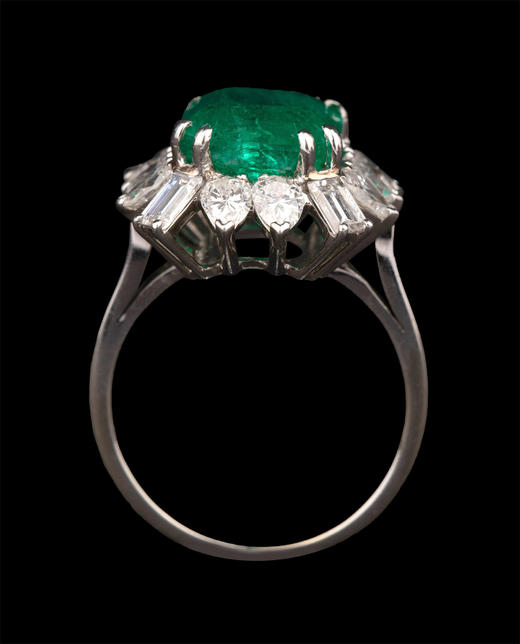 独角鹿西洋古董20世纪欧洲出品玛格丽特款花叶造型铂金镶嵌哥伦比亚祖母绿及钻石戒指 商品图4