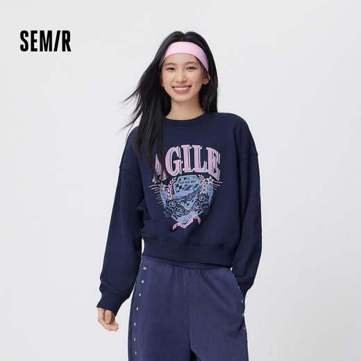 森马卫衣女春季宽松落肩图案印花套头衫潮酷时尚小众复古街头上衣 商品图1