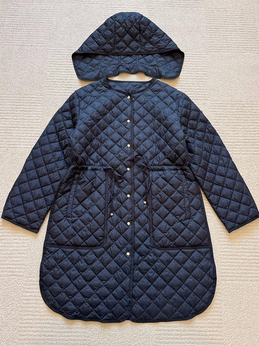 1218-9 渠道圆正 忙可 日本菱形衍缝 鹅绒填充 风衣款 抽绳收腰 中长 轻羽绒服 商品图12