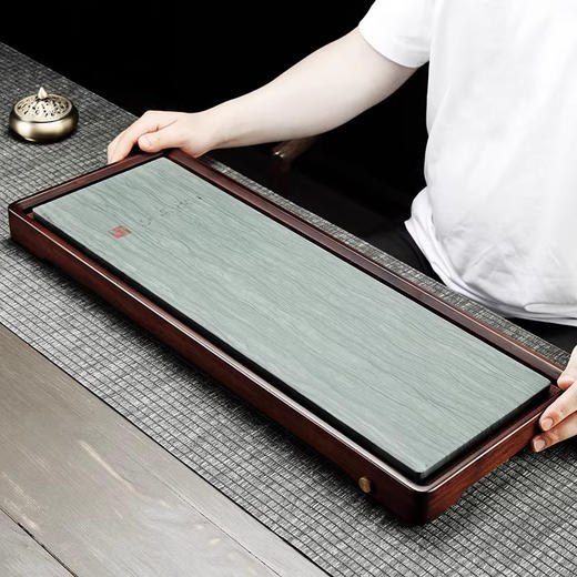 尚置丨茶盘 乌金石重竹茶托 家用排水式 简约长方形 茶海干泡茶台 商品图1