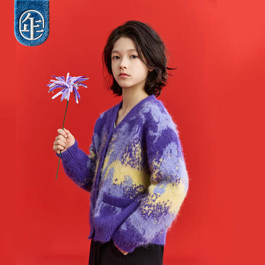 徐悲鸿联名年衣童装针织开衫冬装新中式羊毛毛衣毛衫大展鸿图针织开衫 商品图1