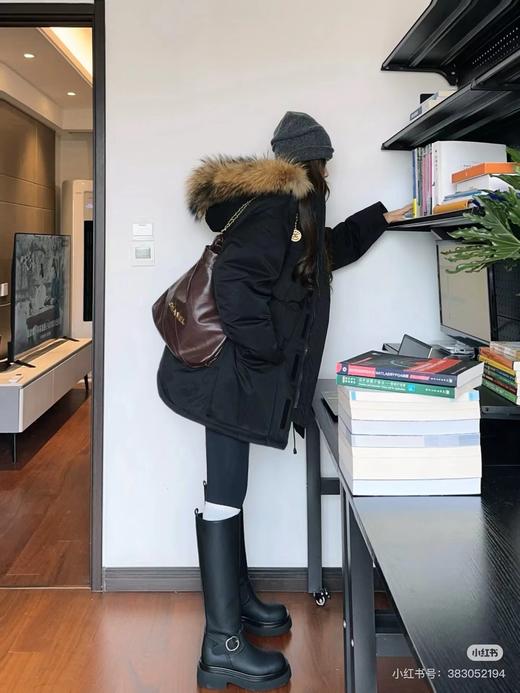 D121802加厚户外工装派克羽绒服中长款情侣款大毛领羽绒服 商品图11