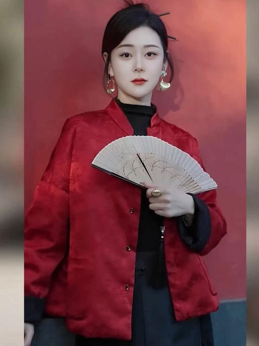 【复古老钱风！双面双立领外套】新款中式加棉外套 冬季新中式国风双面双穿立领提花上衣 复古老钱风加棉外套 商品图1