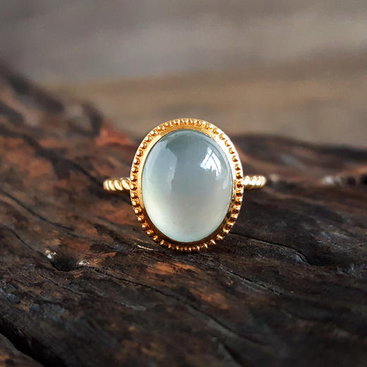 【天然正品】A货翡翠AU750黄金镶天然细腻晴水冰种蛋面翡翠戒指13.1*11.0MM(皆取最大值)17号（戒圈可改） 171225XY48 商品图3