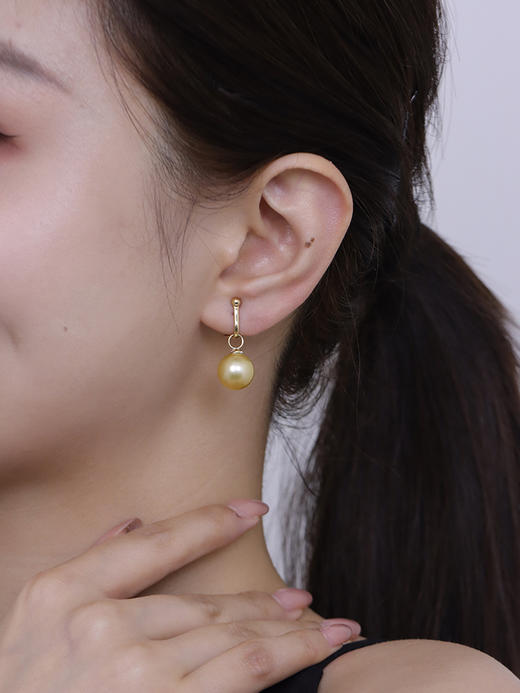 【挚友限定】(经典款/挂珠款)真科研茶金等级 18K金南洋金珠耳夹 商品图4