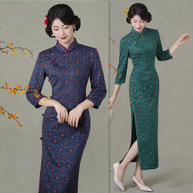 SKY 100999港风中式长款木兰棉七分袖旗袍