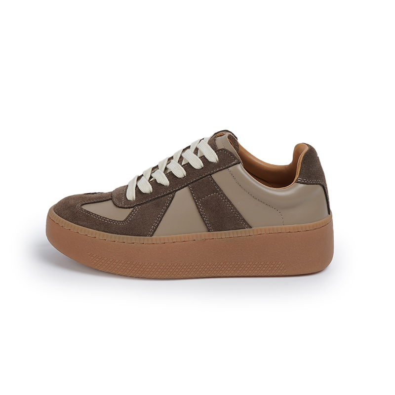 BESSIEIE爆款法国进口皮厚底休闲德训鞋