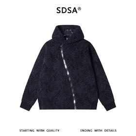 SDSA男士秋冬新款痞帅男装简约菱形格纹斜拉链连帽卫衣百搭时尚