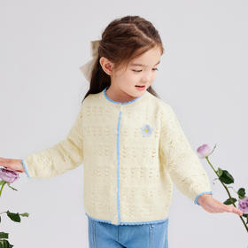 笛莎Deesha 童装女童毛衣2026春新蓝白撞色长袖开衫毛衣