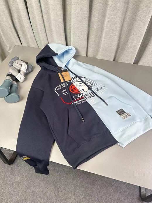 D121831冬季新款加绒加厚拼接连帽卫衣男女同款 商品图2