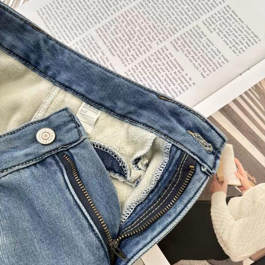 D121812冬季加绒加厚弯刀牛仔裤一字假口袋高腰显瘦阔腿牛仔裤（配腰带） 商品图13