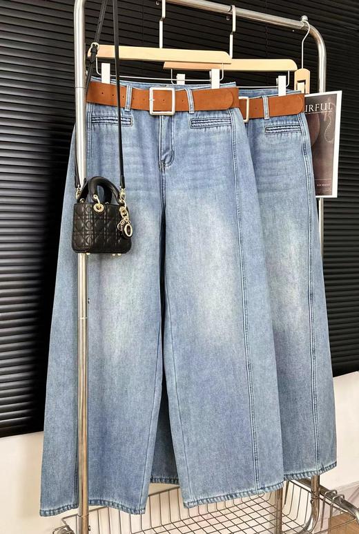 D121812冬季加绒加厚弯刀牛仔裤一字假口袋高腰显瘦阔腿牛仔裤（配腰带） 商品图9