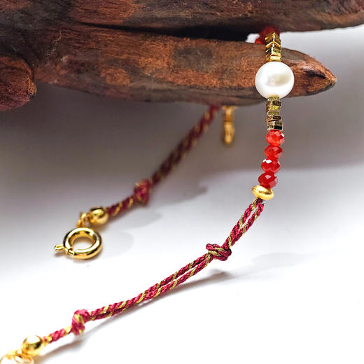 ELOANE GALLERY落岸 天然淡水珍珠红玛瑙碎金钱袋吊坠红绳手链ORIENT红韵系列 商品图7