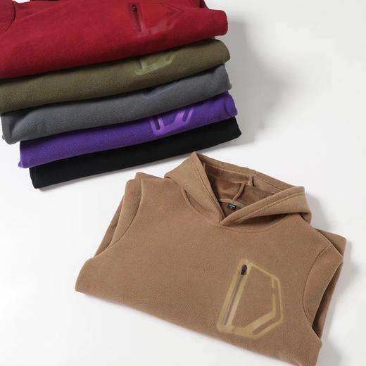 D121822秋冬双面绒防风保暖加厚加绒男士连帽套头休闲宽松卫衣。 商品图4