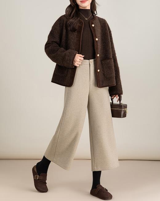 通勤大气毛呢阔腿加绒羊毛九分裤 商品图3