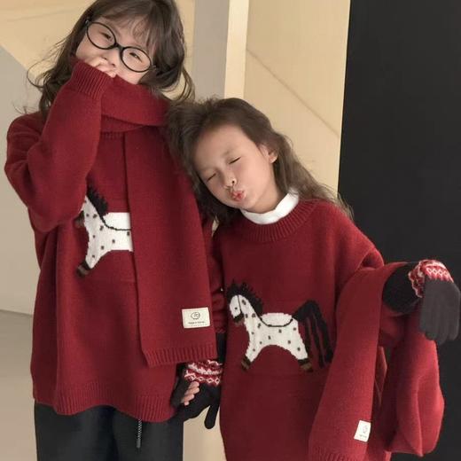 二店y 【喜慕5307】 新年战袍， 一抹开运红， 儿童小马红毛衣 商品图8
