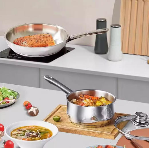 德国WMF无涂层不锈钢平底锅煎锅三件套 商品图3