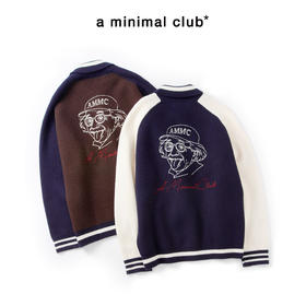 a minimal club复古撞色元宝领针织棒球服定织定染粗针冬AM5BSW01