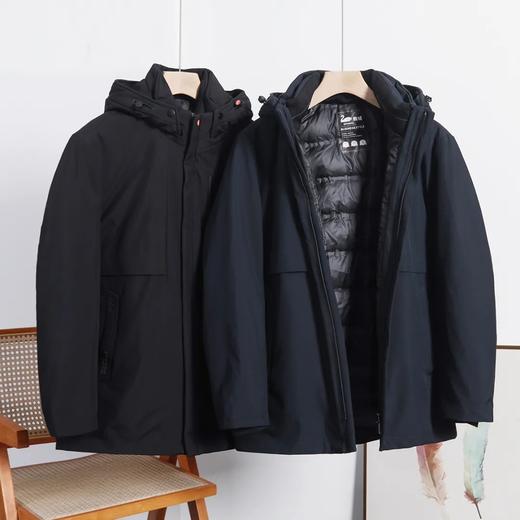 D121821三合一轻商务男士冬季连帽90%白鹅绒中长款羽绒服外套 商品图1