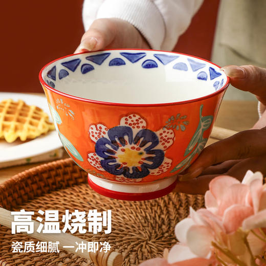 繁花釉下手绘高脚饭碗套装 商品图1