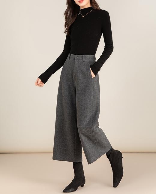 通勤大气毛呢阔腿加绒羊毛九分裤 商品图8