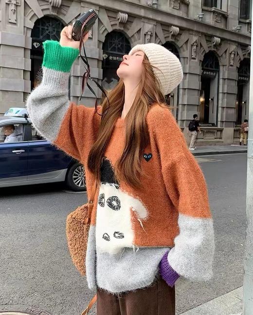 D121819童趣设计感撞色拼接针织圆领套头毛衣女款 商品图3