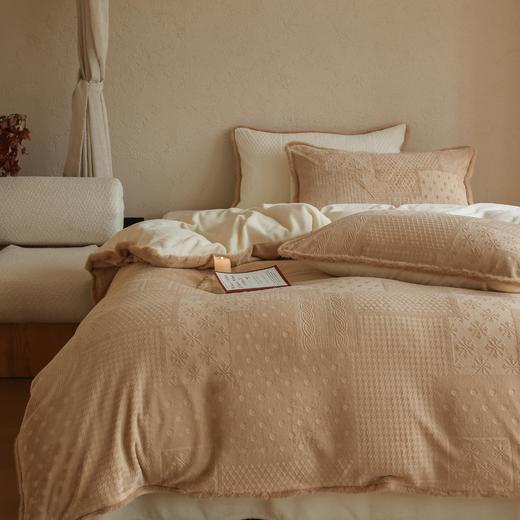 秋冬简约230g雕花绒牛奶绒加厚保暖四件套复古千鸟格被套床单床品 商品图0