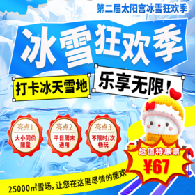 （朝阳）¥69抢，太阳宫冰雪狂欢季预售早鸟票，带魔毯雪圈+雪圈飞跃+暴雪飓风墙..十余项戏雪游乐一票通玩！