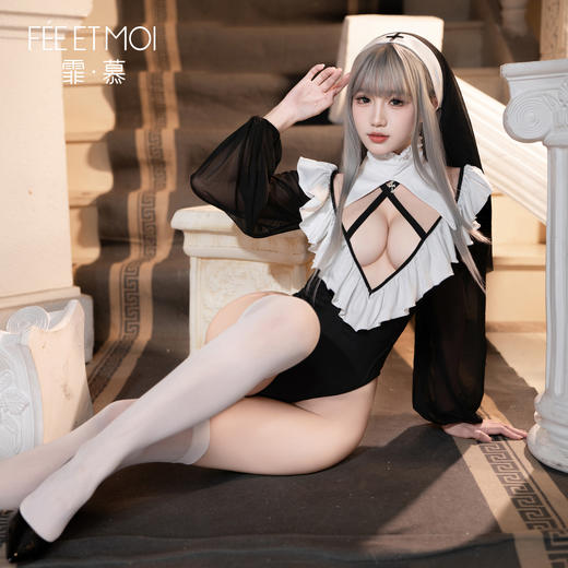 【情趣内衣】霏慕 禁忌之恋深V修女连体衣ZY167 商品图6