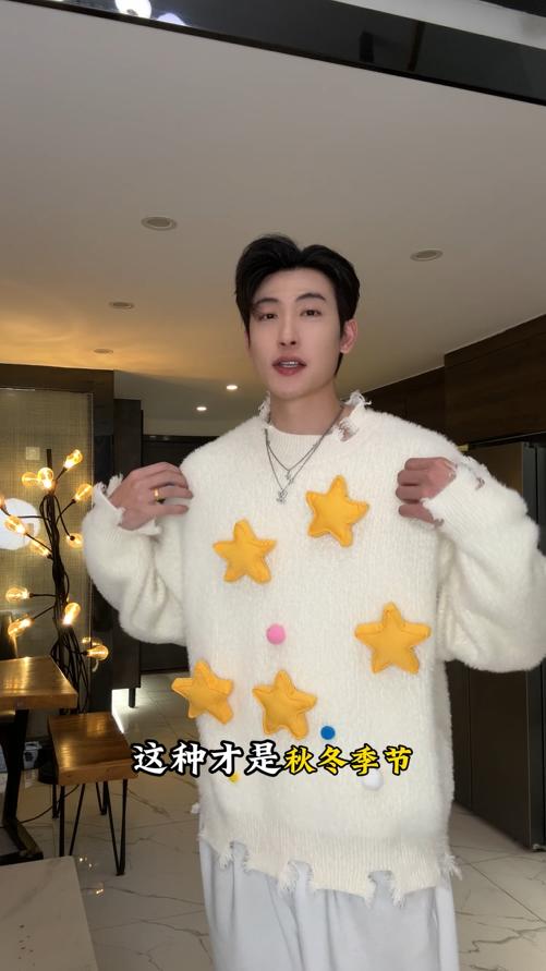 8605SDSA男士秋冬新款痞帅男装美式立体星星设计撞色针织毛衣情侣百搭 商品图0