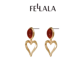 2楼Fellala/翡拉拉「简奢时尚5.0」系列玛瑙爱心耳环时尚耳饰货号925431108吊牌价799现价719