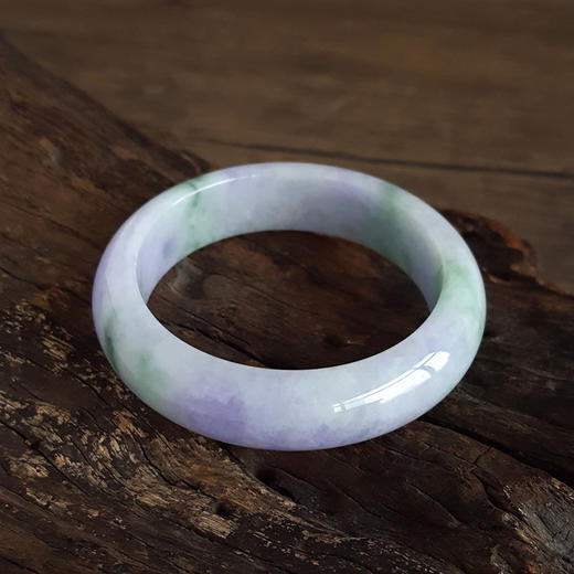 【天然正品】A货翡翠天然精品正桩细腻细豆种春彩紫罗兰飘蓝花55.5号翡翠手镯 101225NJS17 商品图2