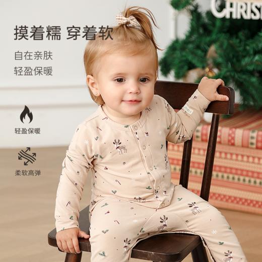 【云优选】FIXONI 丹麦婴儿小鹿圣诞印花套头包屁衣长裤连体衣包屁裙 商品图3