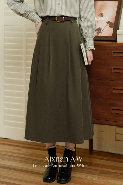 鹿向南「佩斯画廊」高腰显瘦半身裙女2025秋冬新款气质A字中长裙 商品图5
