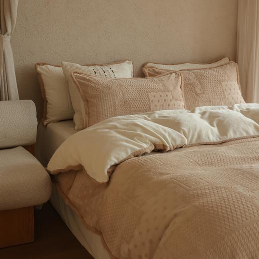 秋冬简约230g雕花绒牛奶绒加厚保暖四件套复古千鸟格被套床单床品 商品图1