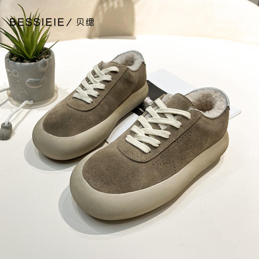 BESSIEIE时尚系带星星面包鞋复古羊毛厚底小脏鞋 商品图0