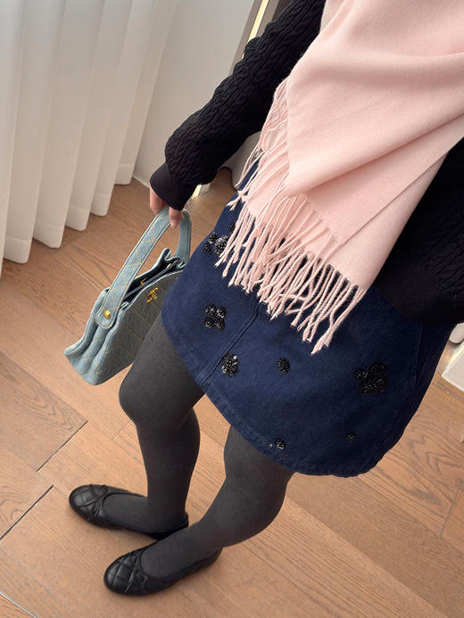 天猫同步【精致氛围感】拉夏贝尔/La Chapelle亮片花朵牛仔裙裤女设计感小众百搭通勤显瘦显高时髦短裤 商品图7