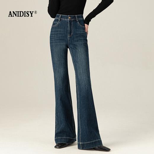 春夏复古高腰拉链弹力舒适微喇牛仔裤 商品图2