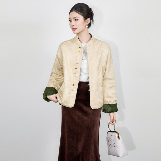 WL 2516407-双面可穿新中式天丝提花缎棉衣立领盘扣棉服 商品图0