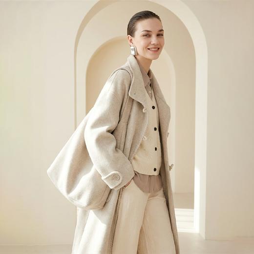 Famecoco范可儿气质立领宽松长款羊毛双面尼大衣外套FAD8AQ124 商品图2