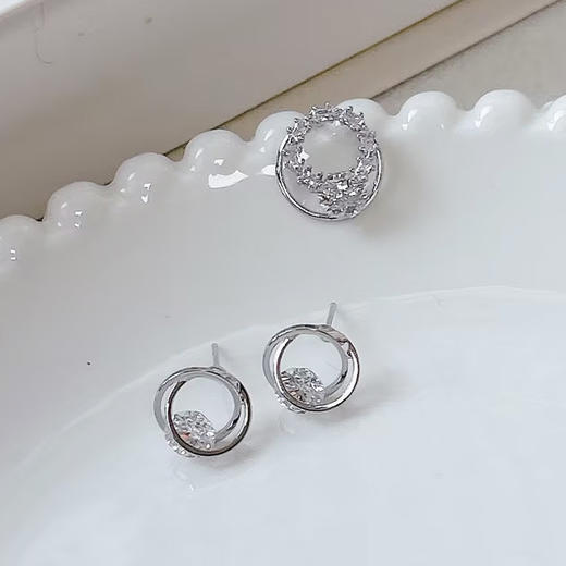 设计感气质多造型耳钉闪锆圆环锆石耳饰-163496477 商品图3