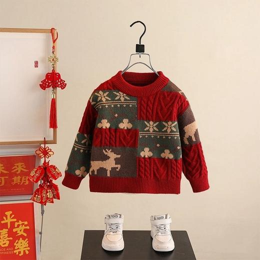 【马年！A类加厚毛衣年服】拜年服 男童毛衣冬季喜庆加厚毛衣 新年儿童圣诞衣服 宝宝红色针织衫 过年年服 商品图1