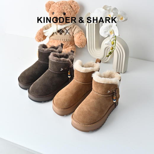 经典鲨2025年冬季专柜新品牛皮革加绒加厚保暖通勤雪地靴女KW133-558021 商品图0